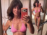 Davina McCall, 58, shows off her toned physique in a pink string bikini as she declares: 'This is how I roll'