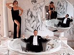 Stacey Solomon poses next to her nude murals as husband Joe Swash relaxes in the bath as the couple get ready for NTA from their new master bathroom in hilarious snaps