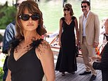 Penelope Cruz, 52, exudes Hollywood glamor in a plunging black dress as she and husband Javier Bardem make a chic arrival at the Venice Film Festival by water taxi