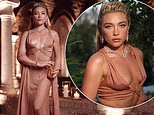 Florence Pugh turns heads in a plunging crop top and dramatic skirt as she makes a glamorous appearance at the Max Mara event in Venice