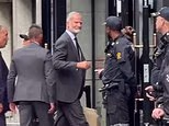 Not their usual style: Europe's royal families are loaded onto a bus from Oslo airport for the funeral of Norway's Harald V - while Spain's King Felipe carries his own bag