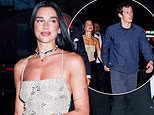 Dua Lipa and Callum Turner hold hands as they enjoy a date night in New York at the star-studded Bvlgari event