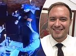 Disgraced lawyer tries to shoot his ex-wife at the dinner table in front of shocked guests, before being knocked to the ground by the waiter